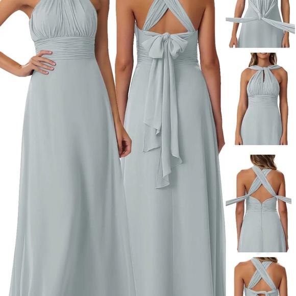 WEDDING BRIDESMAID PROM AZAZIE Grey A-Line Strapless Chiffon Convertible Dress 👗 - Picture 10 of 15
